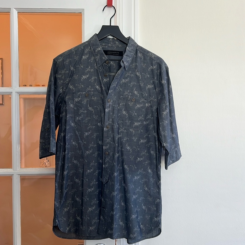 AllSaints pattern shirt, never worn. Nice floral pattern. Unique 2/3 sleeve.